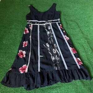 Jonathan Martin Strappy Floral White Lace Frill Hem Black Dress Size 12 Vintage
